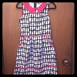 Vintage Style Cat Print Collared Dress
